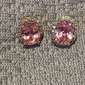 Peach sapphire and diamond stud earrings